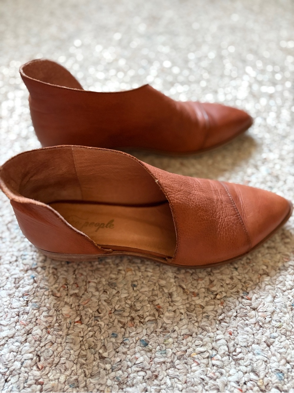 Free People Royale Flat Cutout leather bootie cognac brown women size 40.5 9-9.5 - Picture 2 of 6